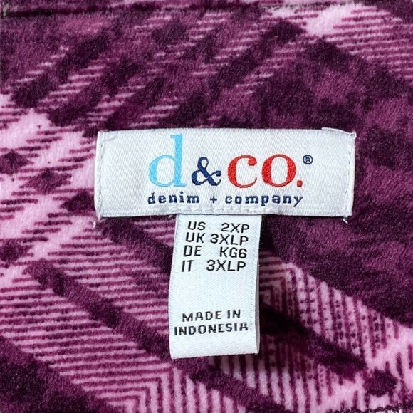 Denim & Co. Velour Top 2XP Plum Check Pullover Long Sleeve - Picture 9 of 11